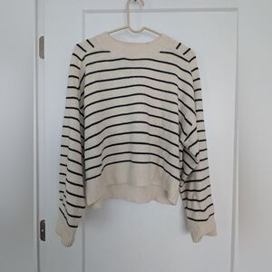 T. Tahari Cream and Black Striped Sweater, Women's Size XL